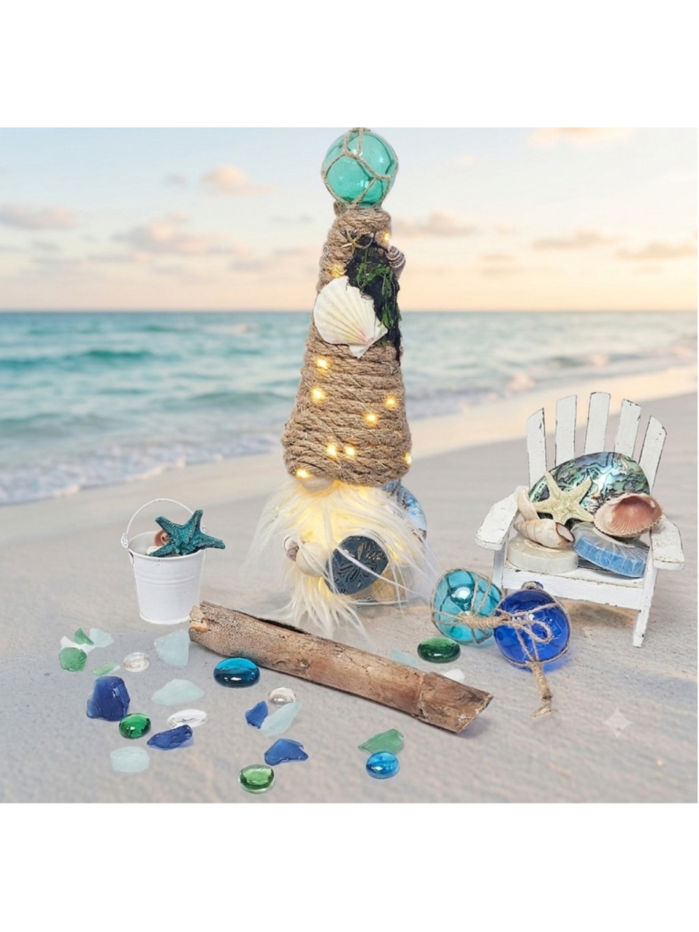 Coastal Gnome Scented OOAK Fantasy Home Decor Light Up